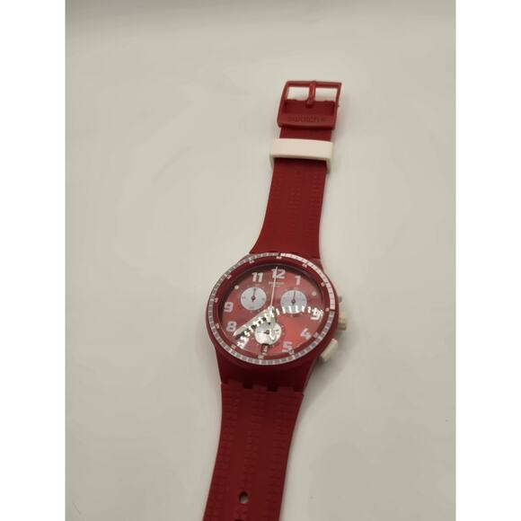 Swatch Spremuta Chronograph Red Dial Red Silicone 42mm Unisex Watch SUSR403. - Picture 5 of 12